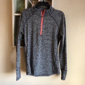 Tangerine Womens Half Zip Pullover Fitted Fleece Lined Heather Gray